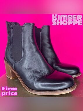 Minelli Black Leather Round Toe Stacked Heel Chelsea Boot EU 37 US 7 UK 4